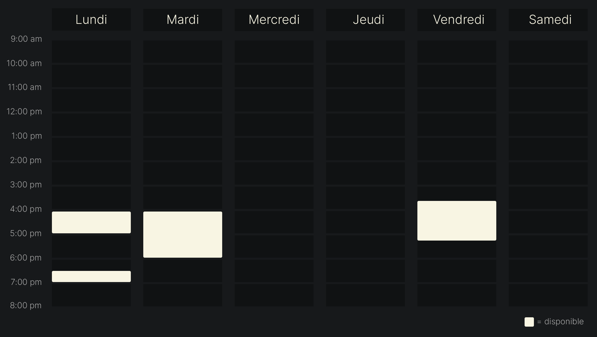 Horaire des disponibilités