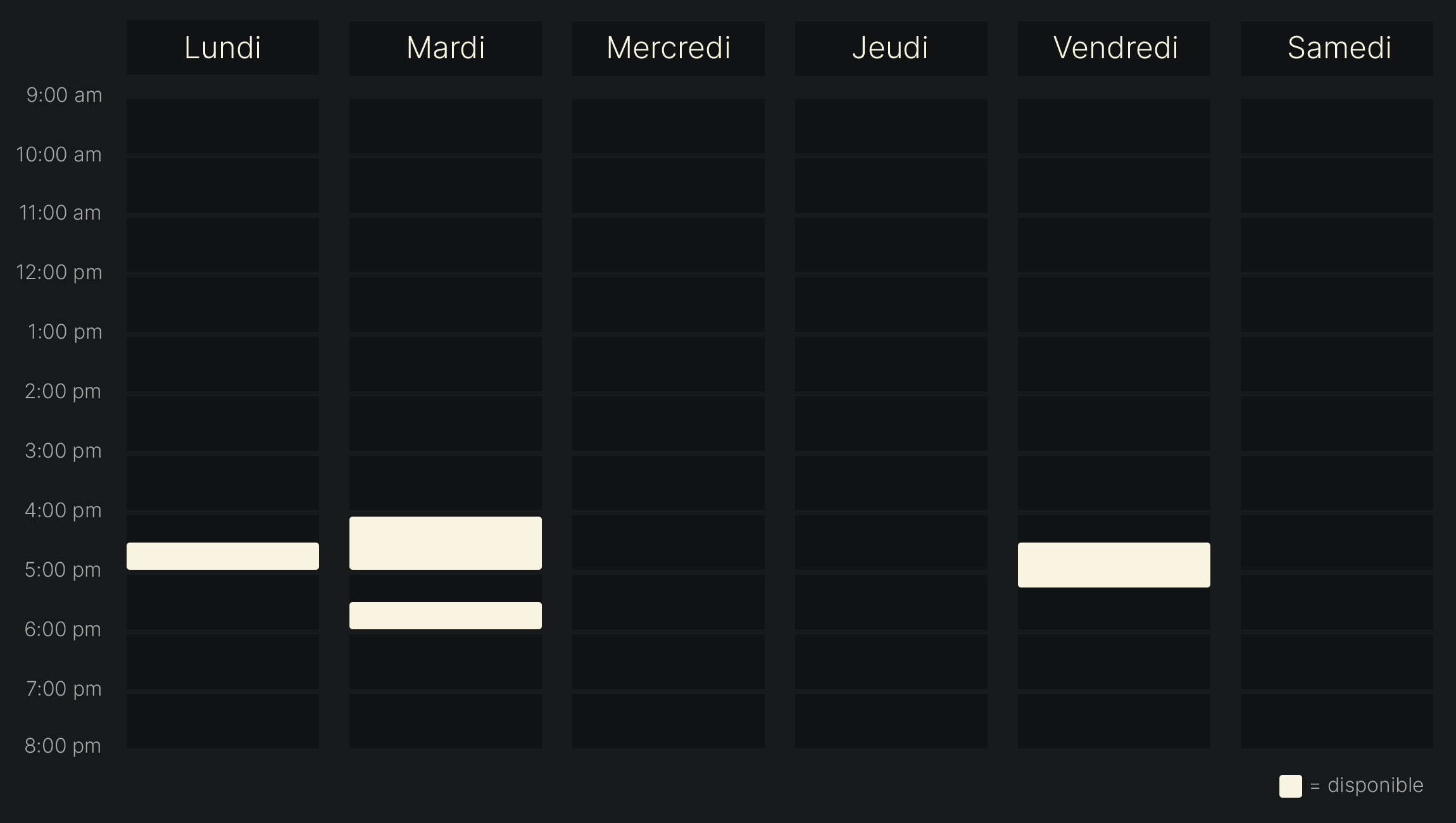 Horaire des disponibilités