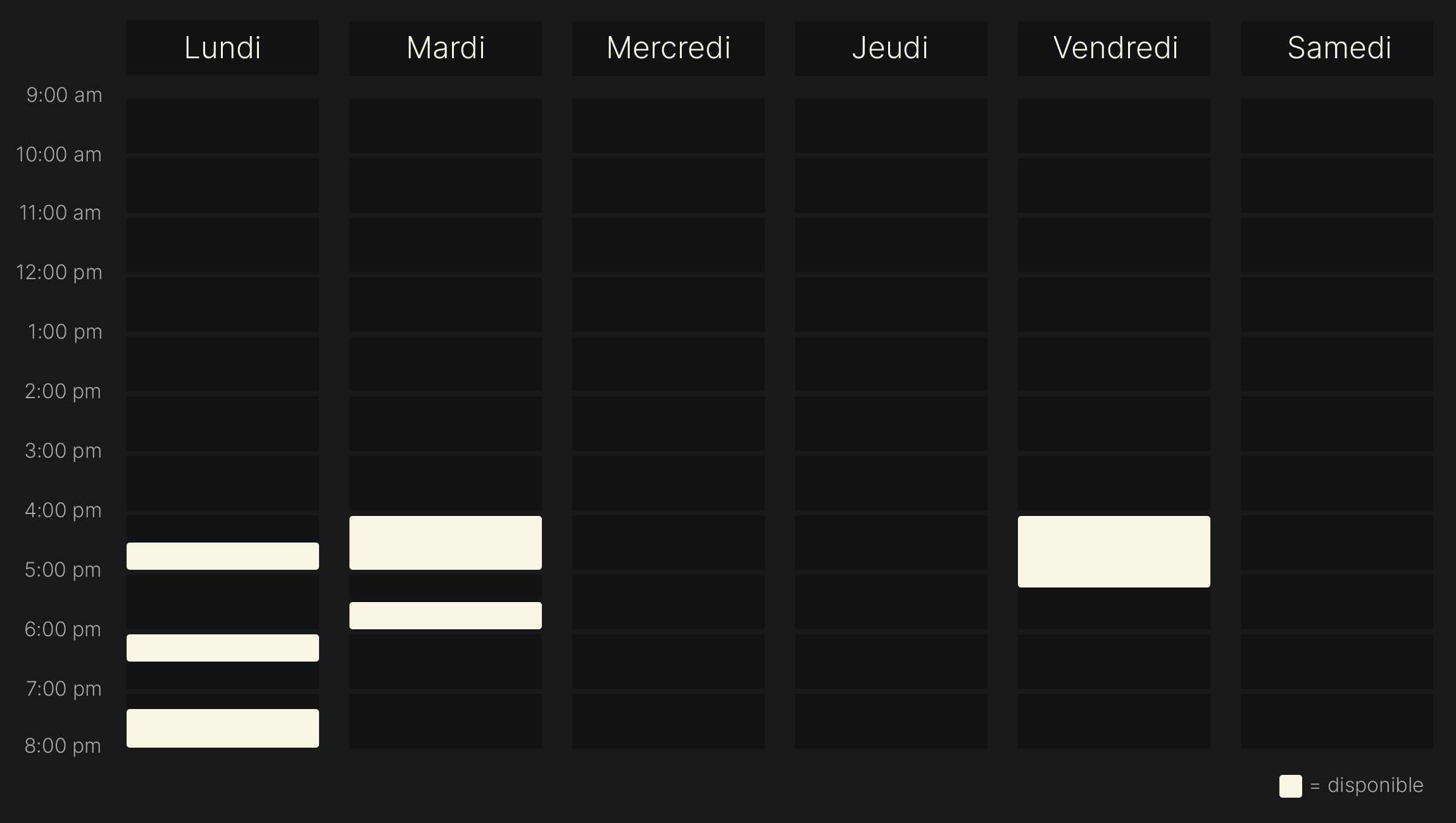 Horaire des disponibilités