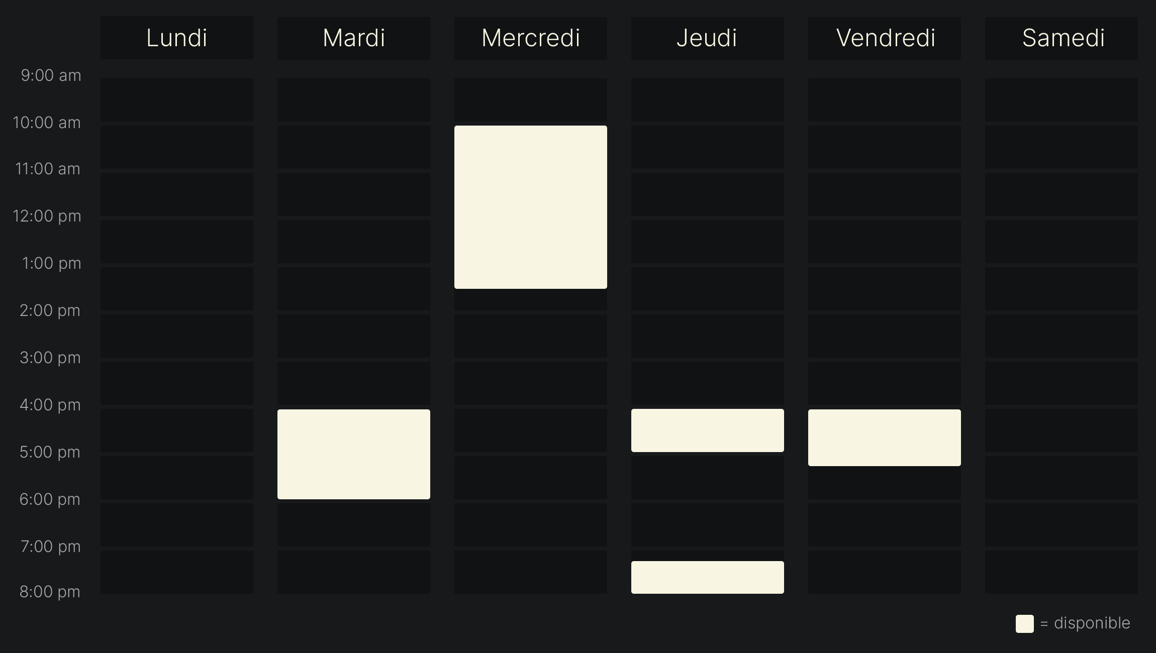 Horaire des disponibilités
