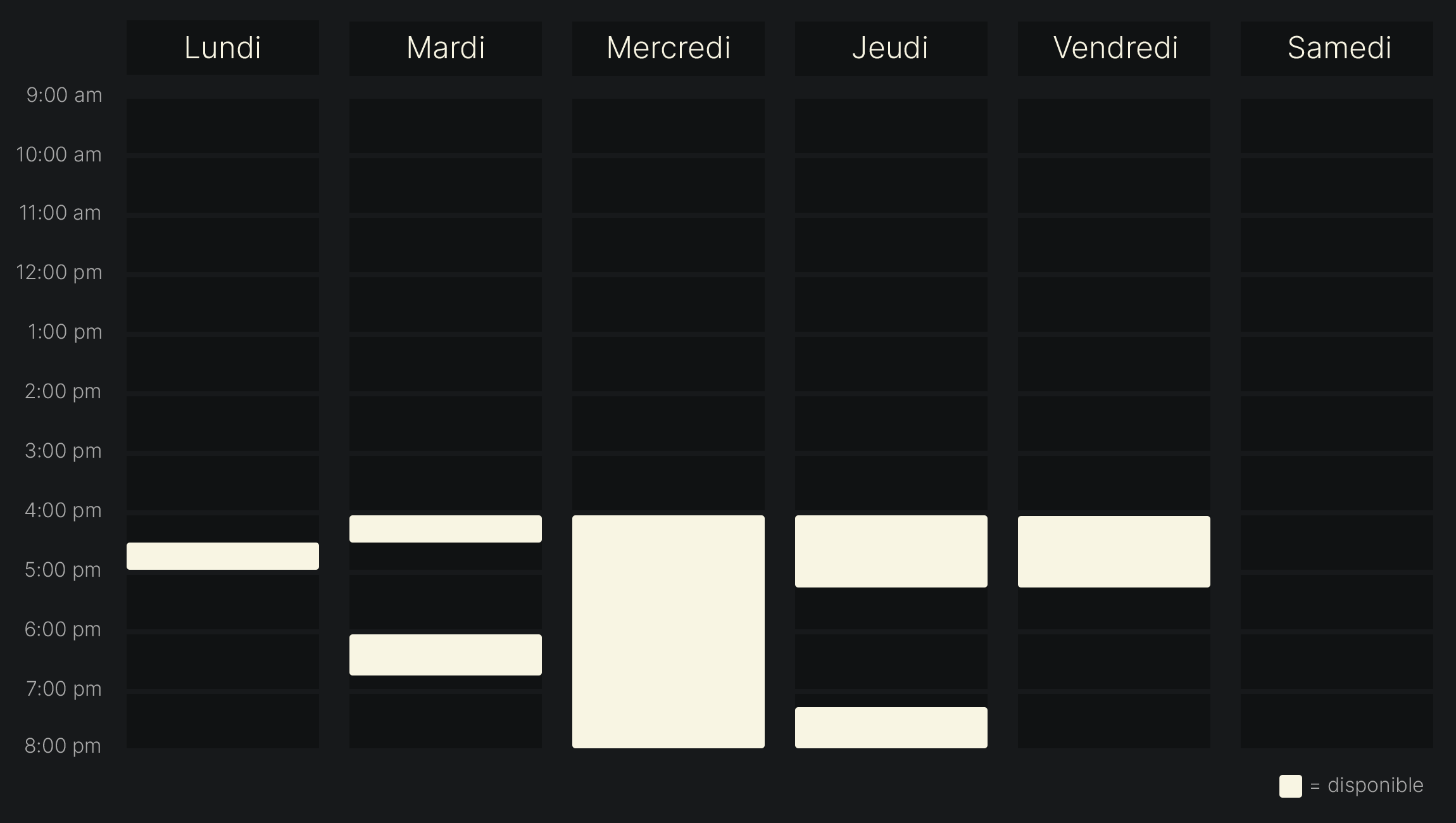 Horaire des disponibilités
